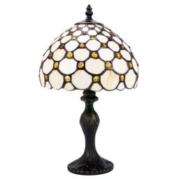 Traditional Amber Stained Glass Tiffany Table Lamp with Multiple Circular Beads Orange Amber 1