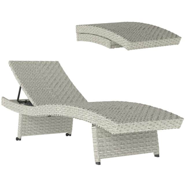 Outsunny PE Rattan Sun Lounger with 4-Level Adjustable Backrest, Grey Grey Grey L