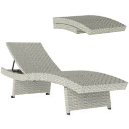 Outsunny PE Rattan Sun Lounger with 4-Level Adjustable Backrest, Grey Grey Grey L