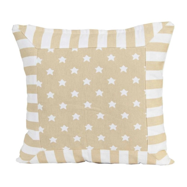 Homescapes Cotton Beige Stripe Border and Stars Cushion Cover - 45 x 45 cm Cream Beige 45 x 45 cm