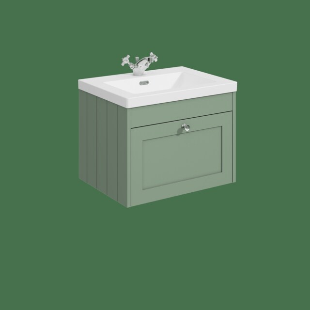 Balterley Wall Hung 1 Drawer Unit & Minimalist Basin 1 Tap Hole Green 431 x 600 x 453mm
