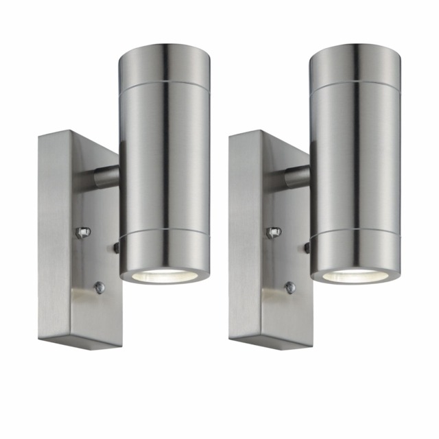 Set 2 Blaze - Stainless Steel Outdoor Up Down Motion Sensor Wall Light Grey Clear 2