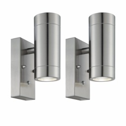 Set 2 Blaze - Stainless Steel Outdoor Up Down Motion Sensor Wall Light Grey Clear 2