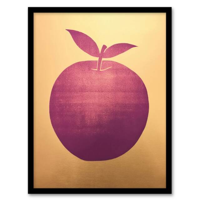 Plum Apple On Gold Kitchen Block Home Decor Black Framed Wall Art Print A4