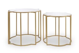 Interiors by Premier Set Of 2 Tables With Quatrefoil Top, Brass Finish Bedside Table, Sleek Gold Metallic Nesting Table White