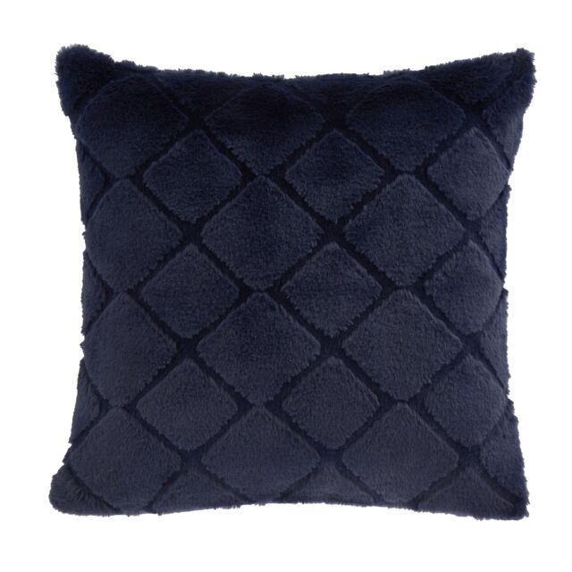 Catherine Lansfield Cosy Diamond Faux Fur Soft Touch Cushion Blue Navy Blue 43x43cm
