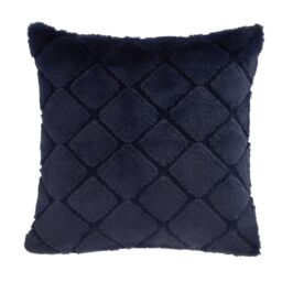 Catherine Lansfield Cosy Diamond Faux Fur Soft Touch Cushion Blue Navy Blue 43x43cm