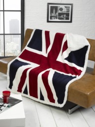 Union Jack Polyester Throw 130x160 cm Coral Fleece Sherpa Reverse Printed Great British Flag Blanket