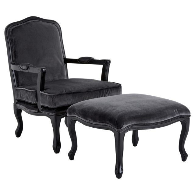 Interiors By Premier Modern Grey Velvet Chair And Footstool, Comfortable Chair And Footstool Set, Velvet Upholstered Chair