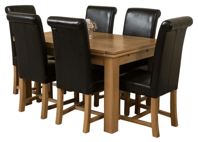 Richmond 140-220cm Oak Extending Dining Table & 6 Washington Leather Chairs Black Black