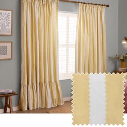 Wylder Birdie Stripe Fully Lined Ruffle Pencil Pleat Curtain Pair Butter Yellow (W) 168cm x (D) 183cm Yellow Butter Yellow 1