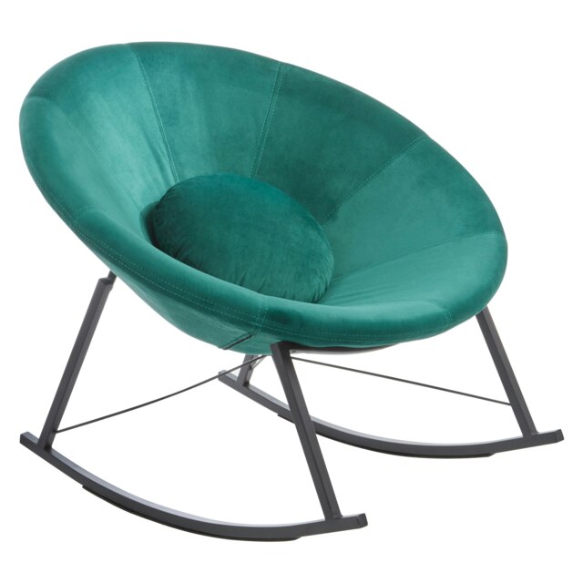Orsina Elegant Green Rocking Chair For Sitting Room, Plush Green Velvet Upholestered Chair, Modern Armless Chair