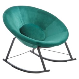 Orsina Elegant Green Rocking Chair For Sitting Room, Plush Green Velvet Upholestered Chair, Modern Armless Chair