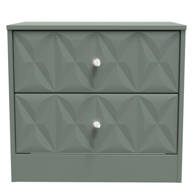 Memphis 2 Drawer Wide Bedside Table in Reed Green (Ready Assembled) Green Reed Green