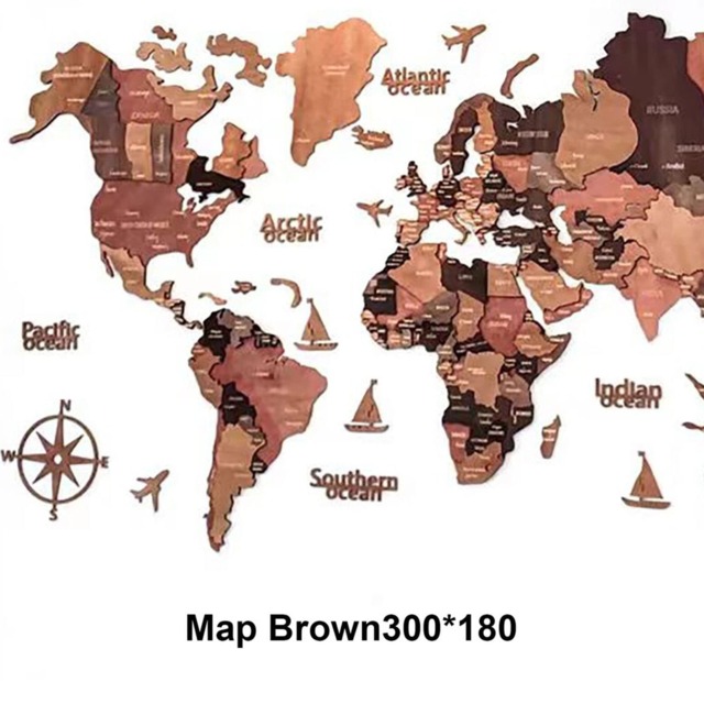 3D Wooden World Map Wall Decor Wall Art Home Office Travel Birthday Decoration