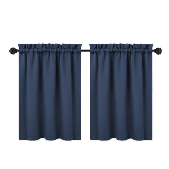 London Boutique Blackout Curtains w/ Rod Pocket Thermal Insulate Room Darkening for Small Windows, Navy Blue, 2 Panels, 66x76cm