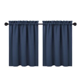 London Boutique Blackout Curtains w/ Rod Pocket Thermal Insulate Room Darkening for Small Windows, Navy Blue, 2 Panels, 66x76cm