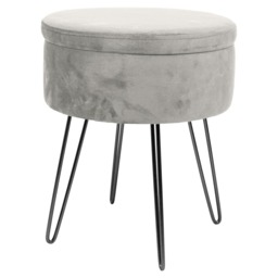 Harbour Housewares Velvet Storage Footstool - Round Modern Dressing Table Footstool Vanity Seat Chair - 45 x 36cm - Grey/Black Grey Grey/Black Pack of 1 1