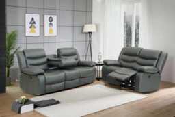 Roma Recliner Leather 3 Plus 2 Seater Sofa Set, Armchair Inspired Home Theatre and Living Room Seating Grey Grey 2