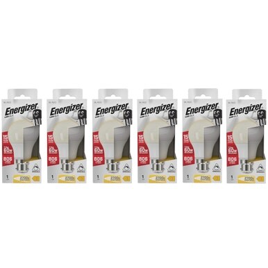 Energizer LED GLS B22 806lm 7.3W 3000K (Warm White) Dimmable Light Bulb - Pack of 6