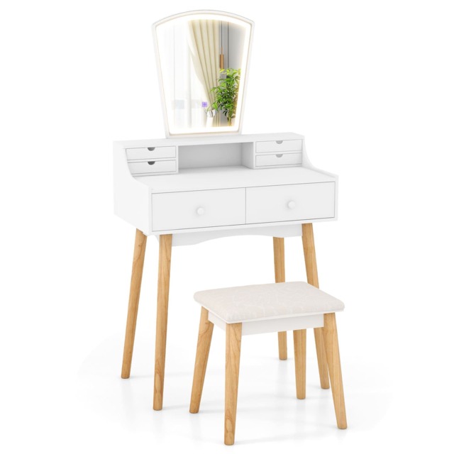 COSTWAY Vanity Dressing Table and Chair Set Set White