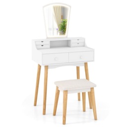 COSTWAY Vanity Dressing Table and Chair Set Set White