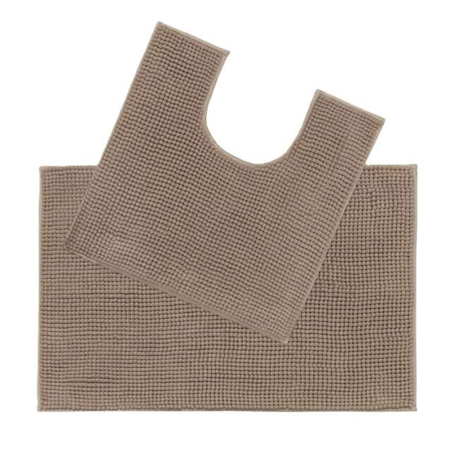 Chenille Bobble Non Slip Bath Mat & Pedestal Set Brown Mocha