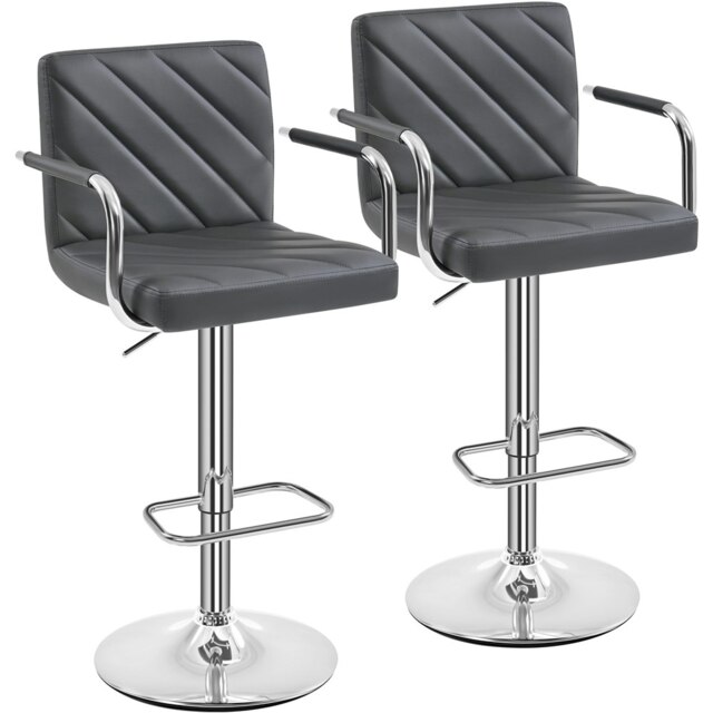 Yaheetech Set of 2 Faux Leather Bar Stools Grey Dark Grey
