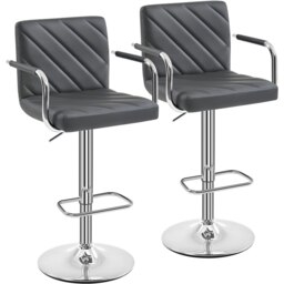 Yaheetech Set of 2 Faux Leather Bar Stools Grey Dark Grey