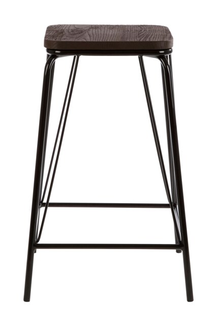 Orsina Black Metal and Elm Wood Stool, Large Square Stool, Accent Wooden Bar Stool for Home Bar
