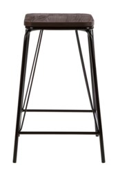 Orsina Black Metal and Elm Wood Stool, Large Square Stool, Accent Wooden Bar Stool for Home Bar