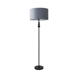 ValueLights Marissa Black Stacked Ball Floor Lamp Grey Velvet Chrome Shade and Bulb