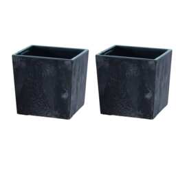 240mm Low Square Concrete Effect Plant Pot - 23.5x24x24 cm Black Black & Set of 2 2