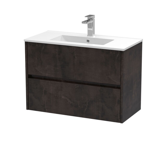 Balterley Chartley Contemporary 2 Drawer Wall Hung Vanity Unit with Minimalist Basin, Metallic Slate, 800mm