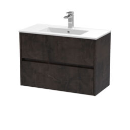 Balterley Chartley Contemporary 2 Drawer Wall Hung Vanity Unit with Minimalist Basin, Metallic Slate, 800mm