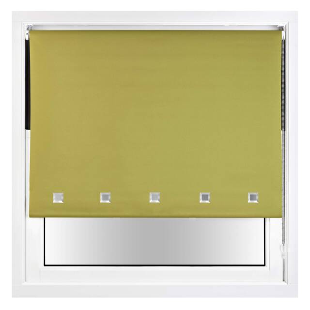 FURNISHED Blackout Roller Blinds with Chrome Square Eyelets and Metal Fittings Green Green (W) 180cm x (L) 165cm