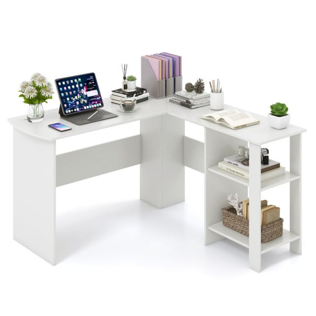 COSTWAY L-Shaped Corner Computer Desk Workstation Desk White