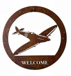 Spitfire Large Wall Art (WA06R) - Steel - W49.5 x H49.5 cm - Bare Metal/Ready to Rust Brown