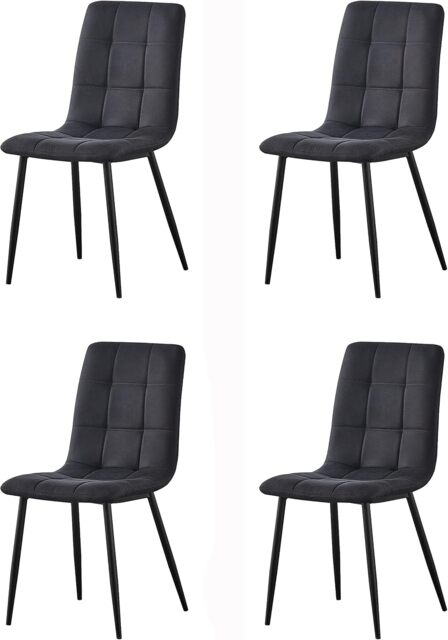 MCC Direct Henri Faux Suede Leather Dining Chairs Set of 4 Black