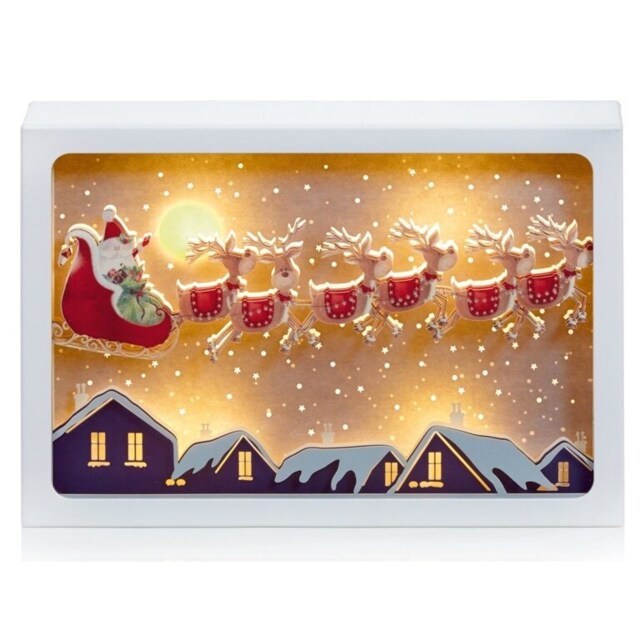 Premier Christmas Paper Diorama Santa Reindeer Scene LED 30x21cm