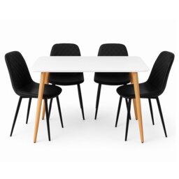 Dining Table Set of 4 Wooden White Table with 4 Black Faux Leather Chairs