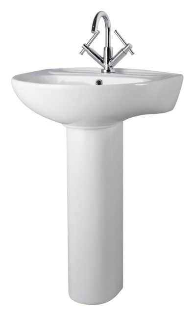 Balterley Adley Round 1 Tap Hole Ceramic Basin with Full Pedestal Bathroom Sink Tap Not Included White White