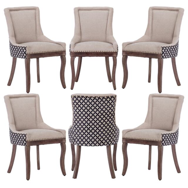 Bewley Set of 6 Modern Studded Linen Dining Chair with High Back