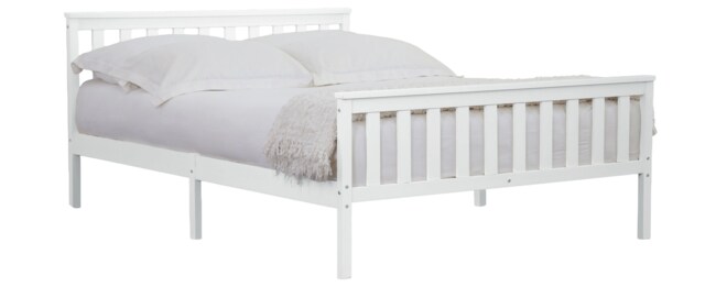 4ft6 Double White painted wood wooden bed frame, pine wood painted in white bedstead White Double