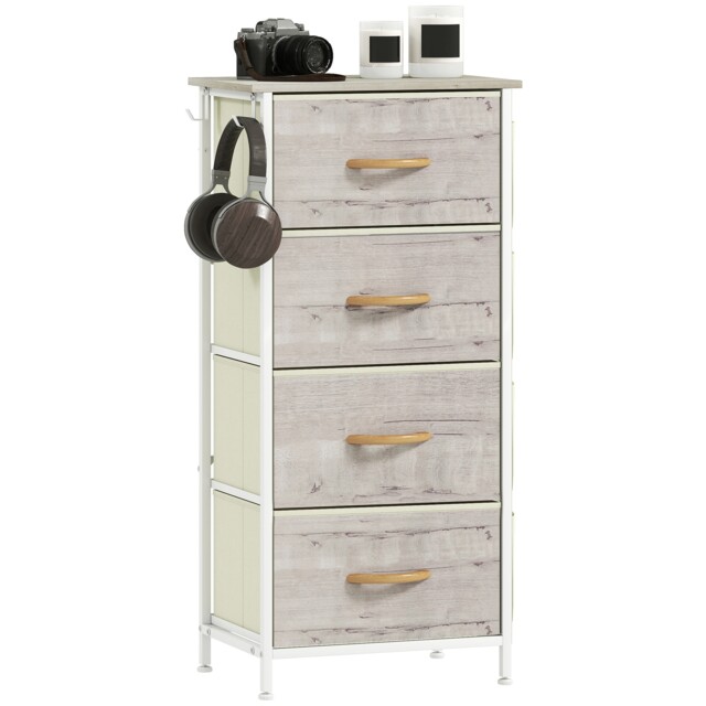 HOMCOM Fabric Chest of Drawers, 4 Drawer Dresser for Bedroom, Natural Wood Brown Natural wood finish