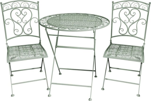 Garden Bistro Set in Sage Green for Balcony, Patio, Outdoors, Wrought Iron Material