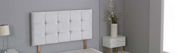 "White Plush Velvet Cube Headboard White 4FT6 Double 26""inch Headboard"