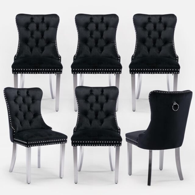 Winchester Set of 6 Velvet Dining Chairs with Metal Legs