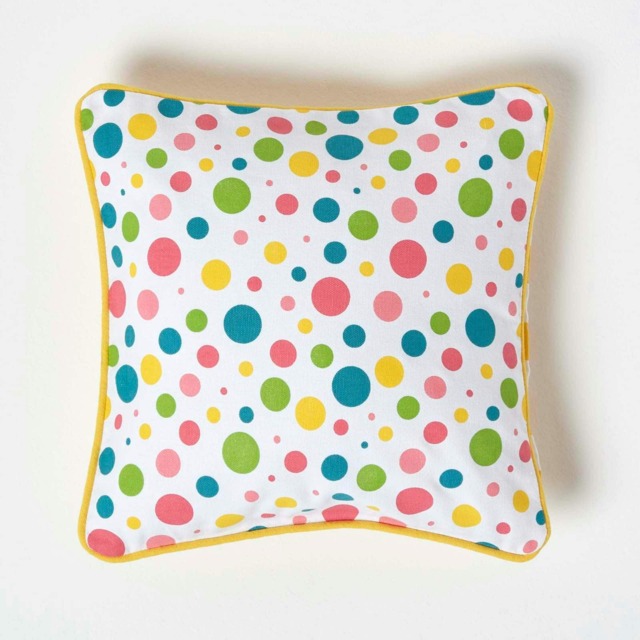 Homescapes Cotton Multi Colour Polka Dots Cushion Cover - 30 x 30 cm Multi 30 x 30 cm