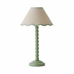 ValueLights Bobbles Sage Green Bobbin Table Lamp Green Trim Scallop Shade Green